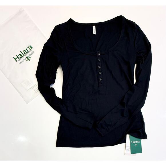 Halara Ribbed Henley Long Sleeve Slim Black Top Size Small NWT - Picture 6 of 9